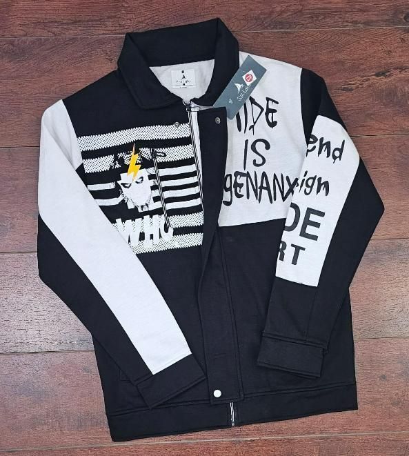 Men's Polyester Typography Print Jacket Black