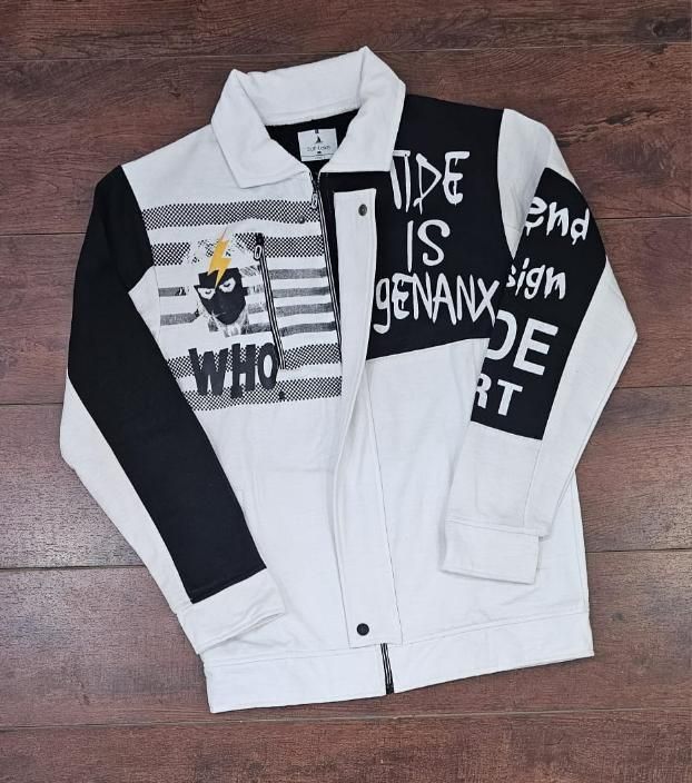 Men's Polyester Typography Print Jacket White