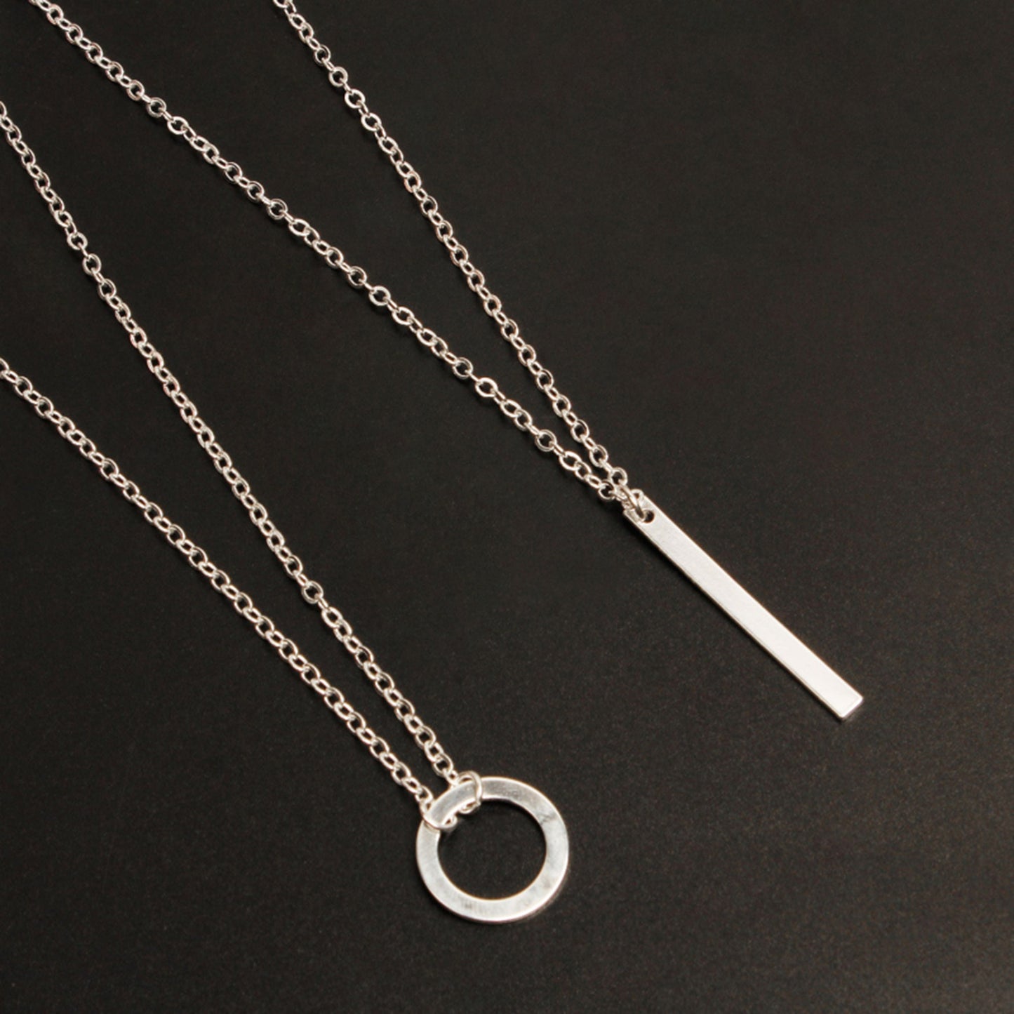 Silver Layered Chain Bar Pendant Necklace for Girls & Women