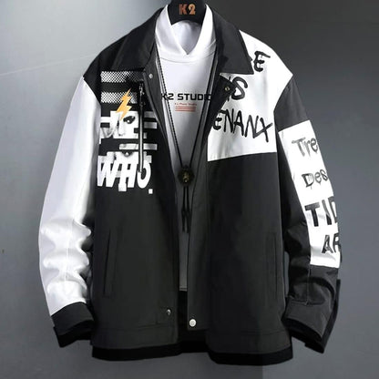 Men's Polyester Typography Print Jacket Black